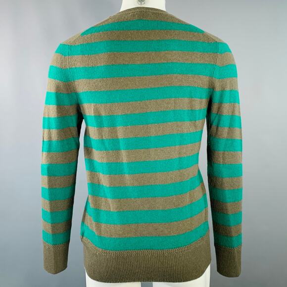 BURBERRY BRIT Size M Green Brown Stripe Cashmere V-Neck Pullover - Picture 4 of 8